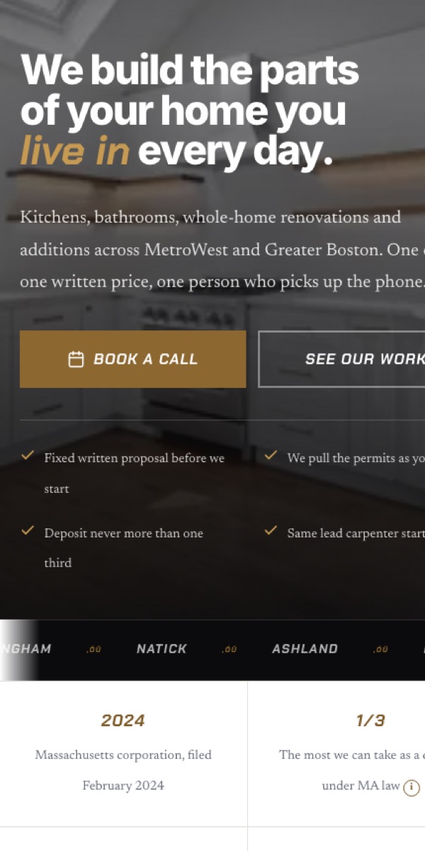 IDEA Custom Homes website on a phone